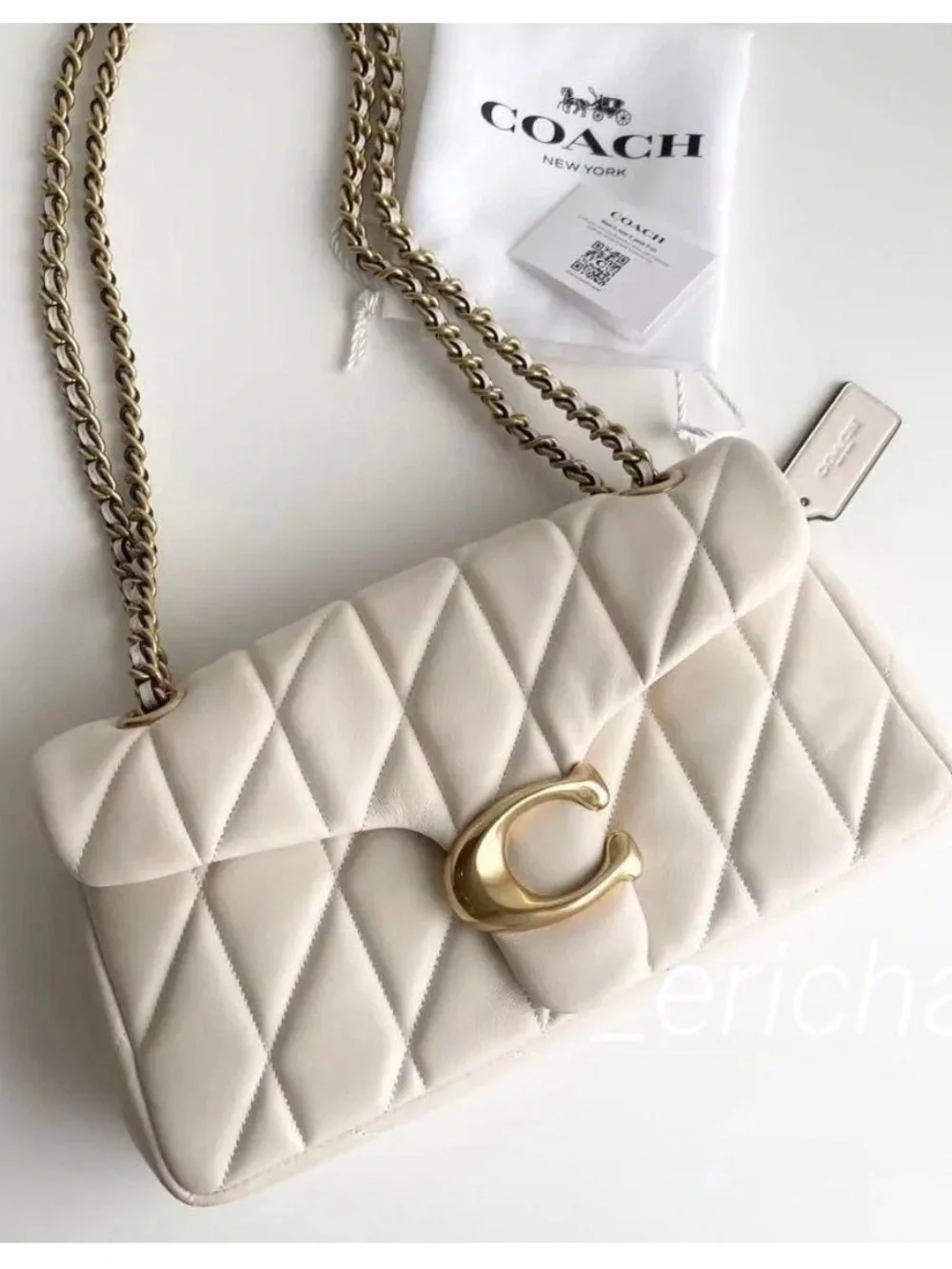 Coach Tabby 26 Quilted Shoulder Bag in Chalk with Brass Hardware
